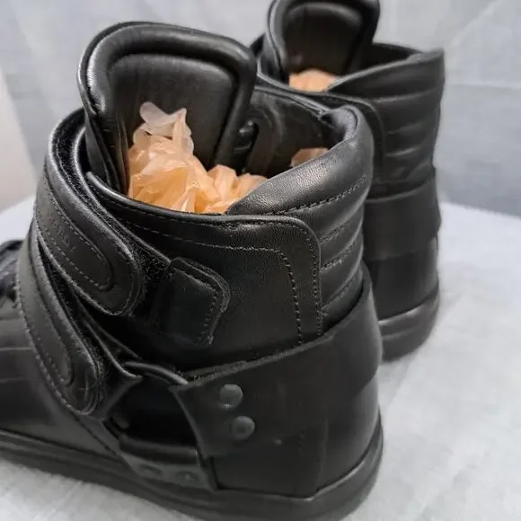 Men Pierre Hardy ES01 Double Strap Leather Black High Top Sneakers Size 38 Sneakers